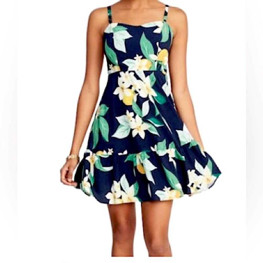 Old Navy Fit & Flare Floral Sun Dress (Navy Blue, Size LARGE)